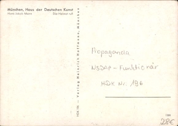 Artist Postcard Mann, Hans Jakob, Home is calling, SA, HDK 196