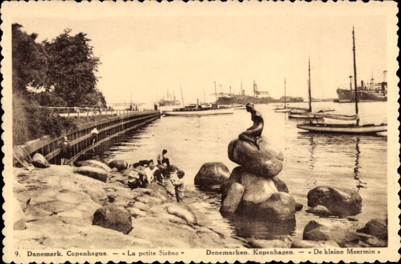 KP København Kopenhaga Dania, Mała Syrenka, port, statki, Kopenhaga