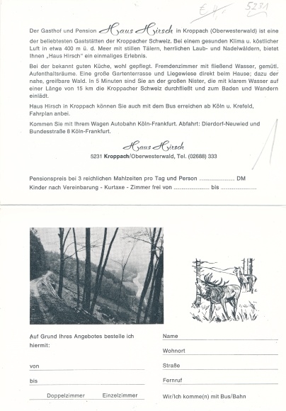 Klapp Postcard Kroppach in the Westerwald, Gasthof Hirsch, outside and inside, place