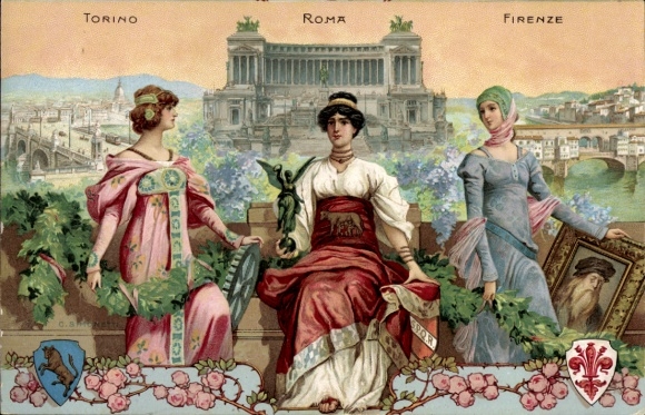 Artist Chromo-Litho Simonetti, C., Turin World Exhibition 1911, costumes, Roma, Firenze