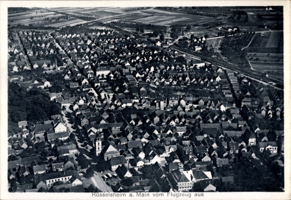 Postcard Rüsselsheim am Main Hessen, aerial photograph