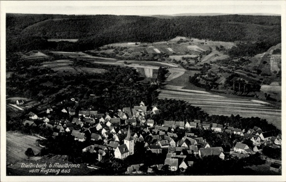 Postcard Maulbronn in the Black Forest, aerial photograph of Diefenbach, view from the airplane