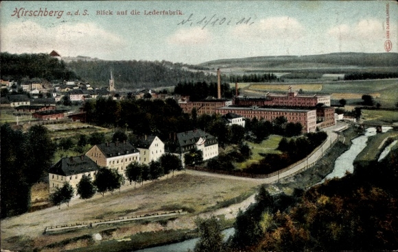 Postcard Hirschberg an der Saale, view of the leather factory