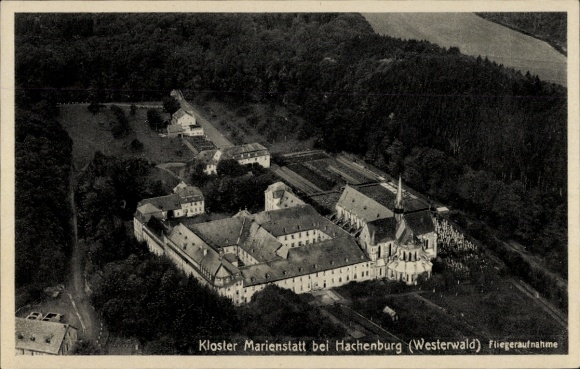 Postcard Hachenburg in the Westerwald, aerial photo of the Marienstatt monastery