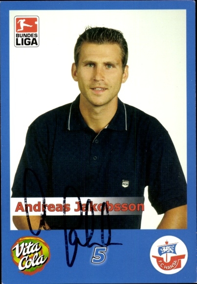 Autograph card footballer Andreas Jakobsson, FC Hansa Rostock, autograph