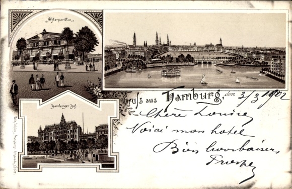 Chromo-Litho Hamburg Mitte Neustadt, Alsterpavillon, Hamburer Hof, Panorama