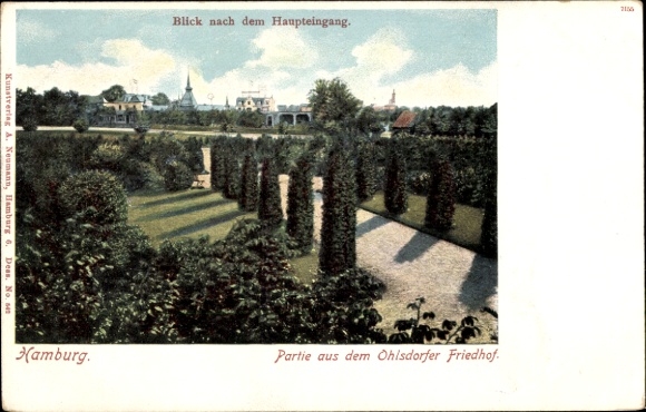 Ansichtkaart Hamburg Nord Ohlsdorf, begraafplaats Ohlsdorf, hoofdingang