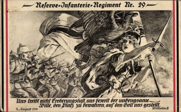 Künstler Ak 2. Kurhessisches Infanterie Regiment Nr. 82, 12. Komp., Zitat Wilhelm II, Germania