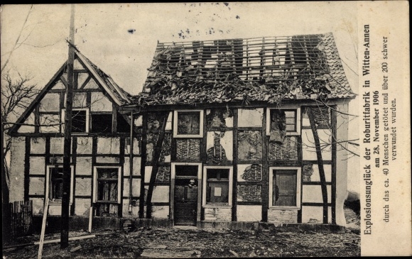 Postcard Annen Witten an der Ruhr, explosion accident at the Roburit factory in 1906
