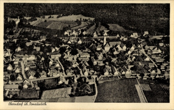 Postcard Oberndorf (near Donauwörth) am Lech, aerial view of Oberndorf, many houses, rural surroundings