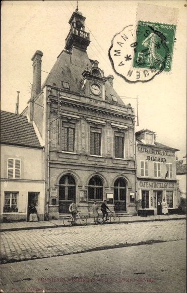 Postcard Bonnieres Yvelines, The City Hall, Cafe
