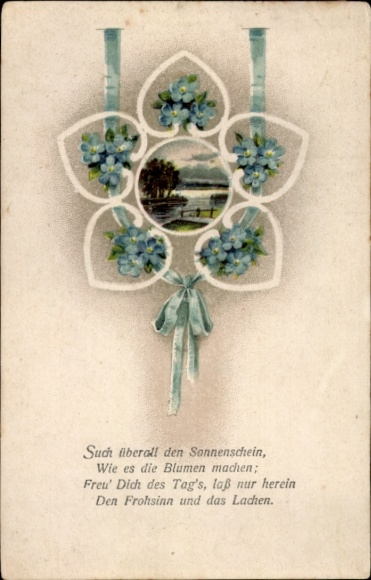 Postcard Look for sunshine everywhere, like the flowers do, forget-me-nots