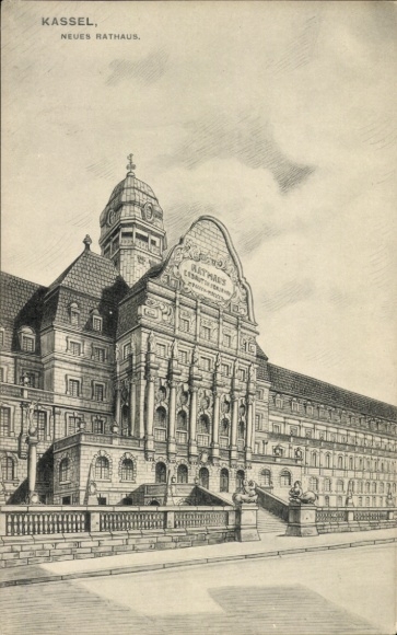Ak Kassel in Hessen,  Neues Rathaus, detaillierte Zeichnung,  Architektur