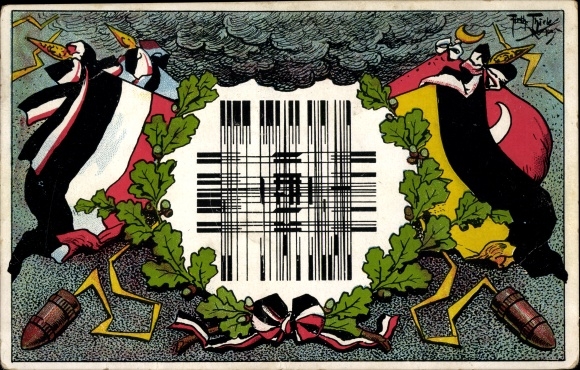 Artist PC Thiele, Arthur, flags, wreath of oak leaves, ammunition, I. WW