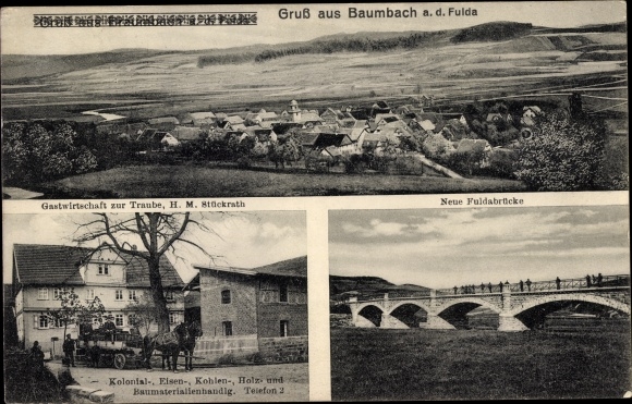 Postcard Baumbach Alheim in Hesse, Gastwirtschaft zur Traube, grocery store