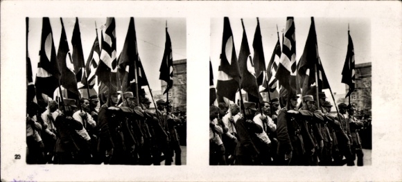 Stereo Raumbild Foto "Großdeutschlands Wiedergeburt" Nr. 23, Gliederungen der Partei