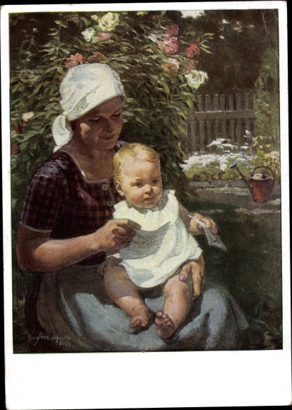 Artist PC Heymann, Richard, father&#39;s field post letter, mother with child, HDK 197