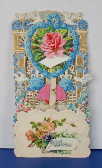 Backdrop card 3D wafer standee, congratulations, heart of forget-me-nots, doves, roses