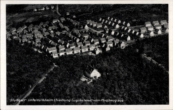 Postcard Untertürkheim Stuttgart in Württemberg, aerial photograph, settlement Luginsland,