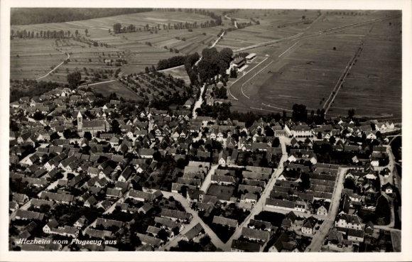 Postcard Iffezheim am Rhein, aerial photograph