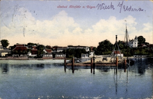 Ak Altefähr op Rügen, gedeeltelijk uitzicht, haven