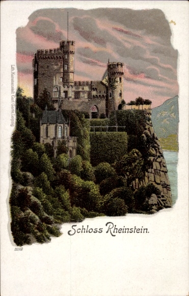 Chromo-Litho Trechtingshausen am Rhein, Rheinstein Castle, Castle