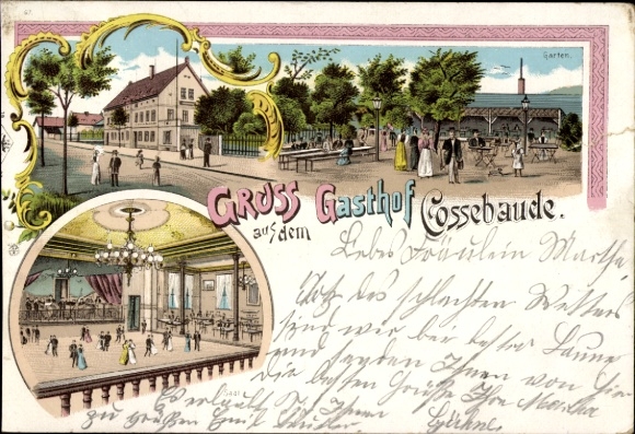 Chromo-Litho Dresden Cossebaude, Gasthof Cossebaude, garden