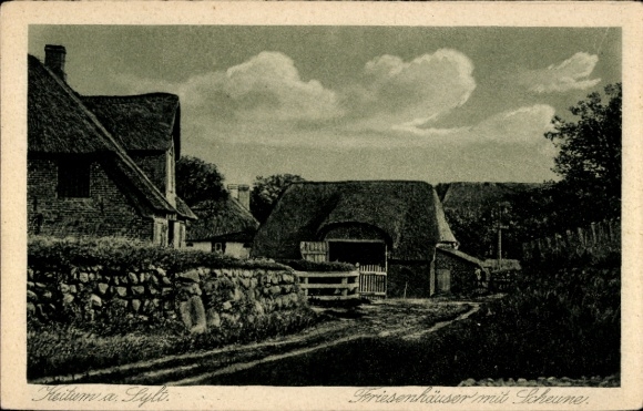 Ak-eiland Sylt in Noord-Friesland, Friese huizen met schuur