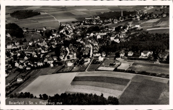 Postcard Beierfeld in the Ore Mountains Saxony, aerial photograph