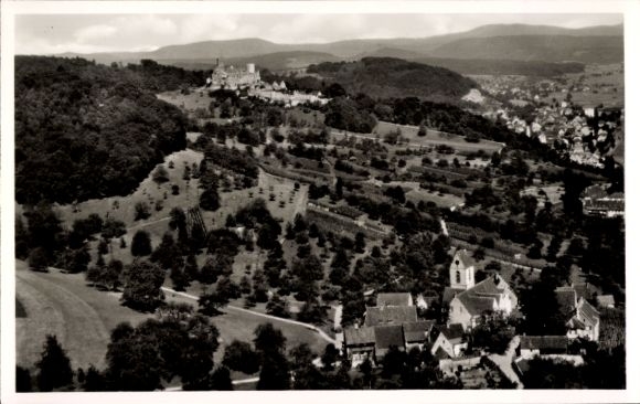 Ak Rötteln Haagen Lörrach in Baden Württemberg, Fliegeraufnahme, Rötteler Schloss im Wiesental