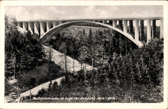 Postcard Hermsdorf in Thuringia, Teufelstal Bridge, Reichsautobahn Jena Gera