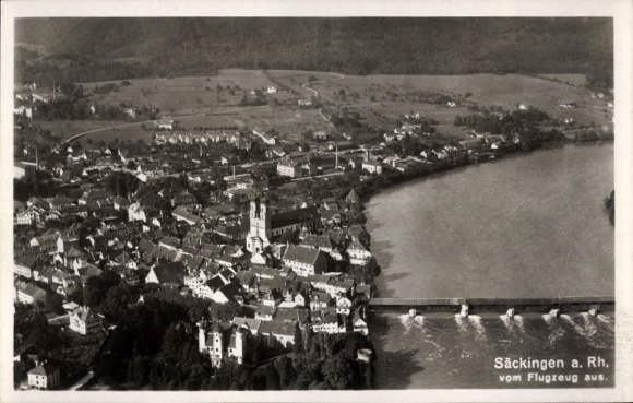 Postcard Bad Säckingen on the High Rhine, aerial photograph