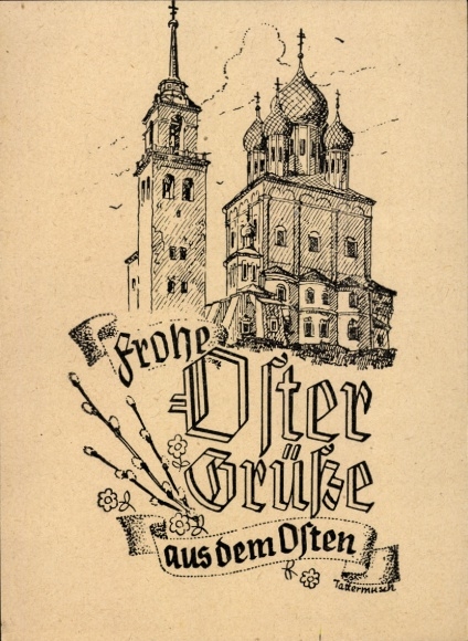 Ak Frohe Ostergrüße aus dem Osten, Ostfront 2. WK, Kirchen