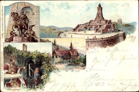 Chromo-Litho Steinthaleben Kyffhäuserland in Thuringia, Kaiser Wilhelm Monument, Barbarossa
