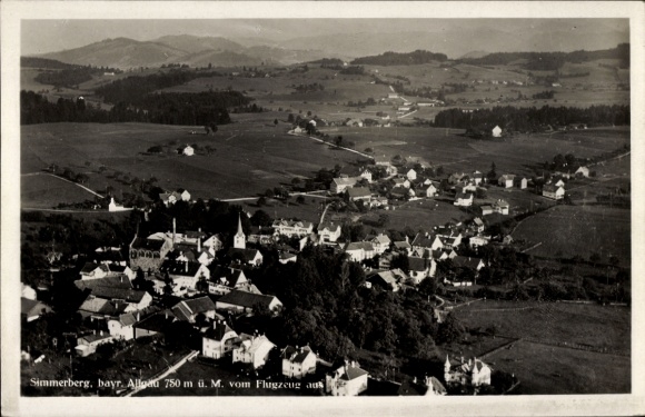 Postcard Weiler Simmerberg in Swabia, aerial photograph