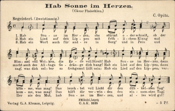 Song Postcard Hab Sonne im Herzen by C. Opitz, Cäsar Flaischlen