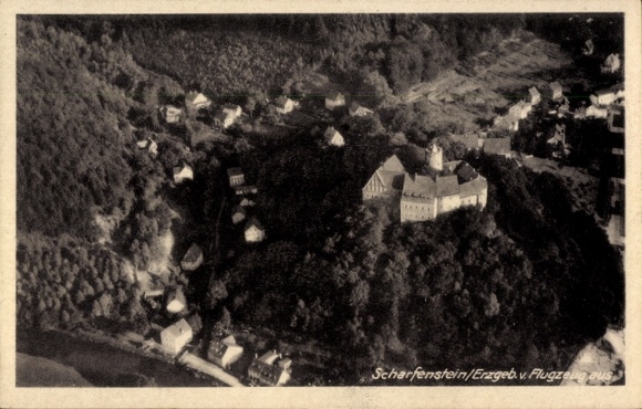 Ak Scharfenstein Drebach im Erzgebirge Sachsen, Fliegeraufnahme