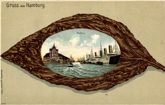 Embossed sheet litho Hamburg Mitte St. Pauli, harbor