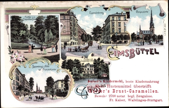 Chromo-Litho Hamburg Eimsbüttel, Christ Church, Eppendorferweg, Lappenberg&#39;s Allee, Apostelkirche