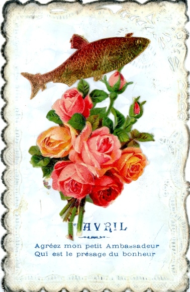 Postcard Congratulations April 1st, roses, fish