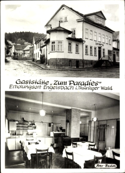 Ak Engelsbach Leinatal Thüringen, Gaststätte Zum Paradies, Erholungsort, Thüringer Wald, Foto Bad