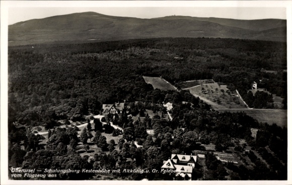 Postcard Oberursel in the Taunus Hessen, training castle Kestenhöhe, Altkönig, Großer Feldberg, aerial photograph