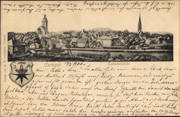 PC Corbach Korbach in Hessen, panorama, coat of arms