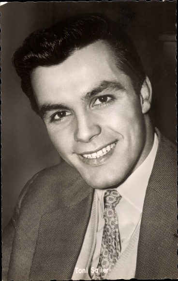 Postcard actor, singer, and ski racer Toni Sailer, portrait, the black flash