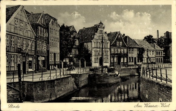 Postcard Stade in Lower Saxony, Am Wasser-West