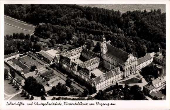 Postcard Fürstenfeldbruck in Upper Bavaria, police officer, police school, aerial photography