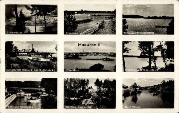 Postcard Mikołajki Nikolaiken Masuren East Prussia, Löwentinsee, Mauersee, Motor ship Ostmark, Kurhaus