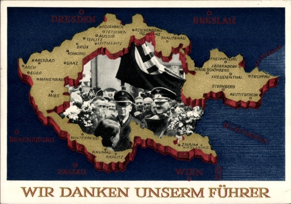 Postal stationery Postcard We thank our Führer, Sudetenland, Bohemia, Moravia, Hitler