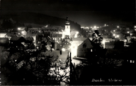 Photo Postcard Daaden in the Westerwald, winter view, night lighting