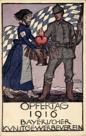 Artist Postcard Klein, R., Sacrifice Day 1916, Bavarian Arts and Crafts Association